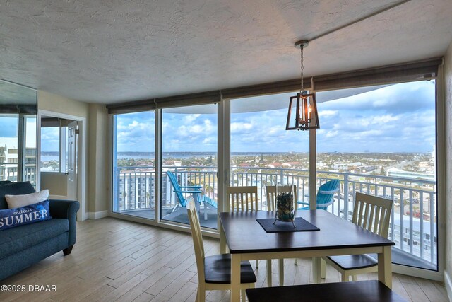 2625 S Atlantic Ave Unit 10Nw, Daytona Beach Shores, FL 32118 - dining space featuring light wood-style flooring, a textured ceiling, and a wall of windows