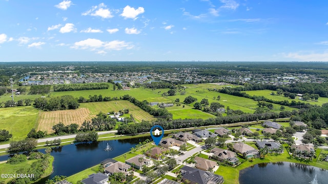 aerial view with a water view and a rural view