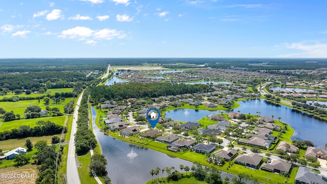 aerial view featuring a water view