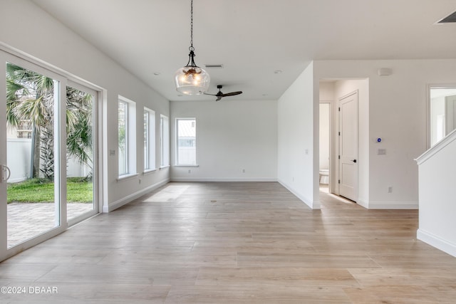 interior space featuring ceiling fan and light hardwood / wood-style flooring