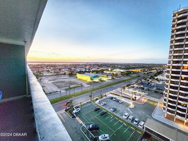 view of aerial view at dusk