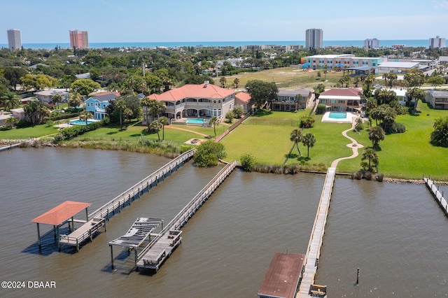 aerial view with a water view