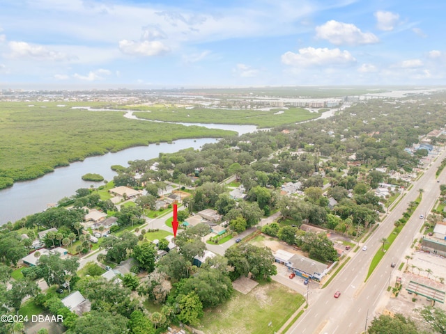 drone / aerial view featuring a water view