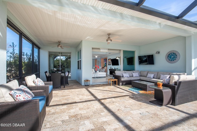 living room featuring ceiling fan