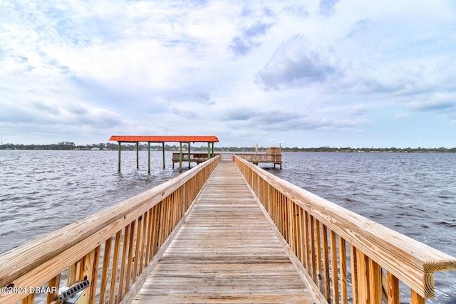 view of dock featuring a water view