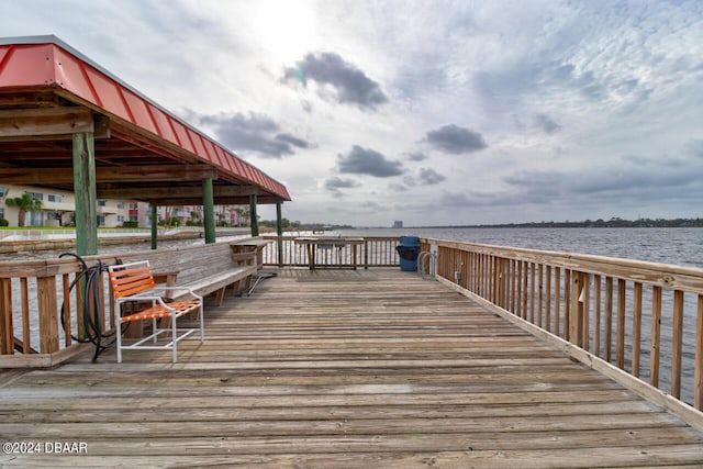 view of dock with a water view