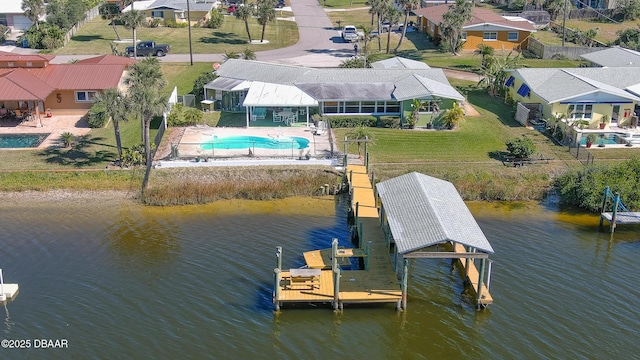 aerial view with a water view