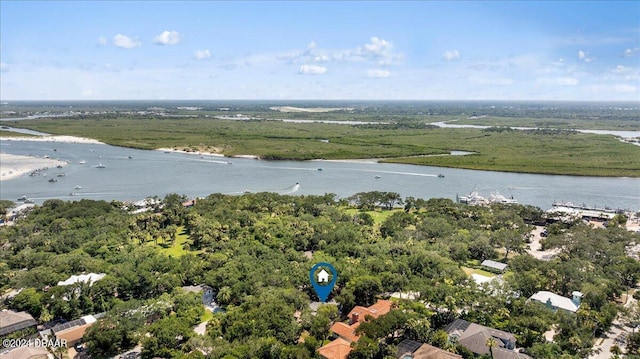 aerial view featuring a water view