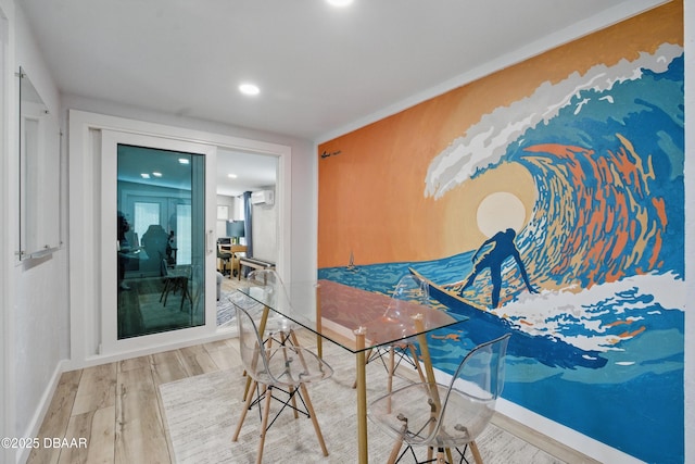 8 Camellia Dr, Ormond Beach, FL 32176 - dining space featuring baseboards, recessed lighting, a wall mounted AC, and wood finished floors
