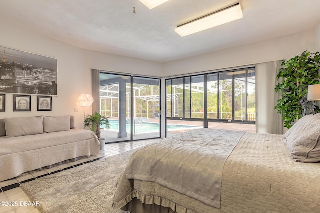 tiled bedroom featuring access to exterior