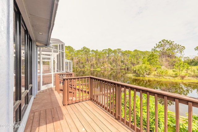 deck featuring a water view