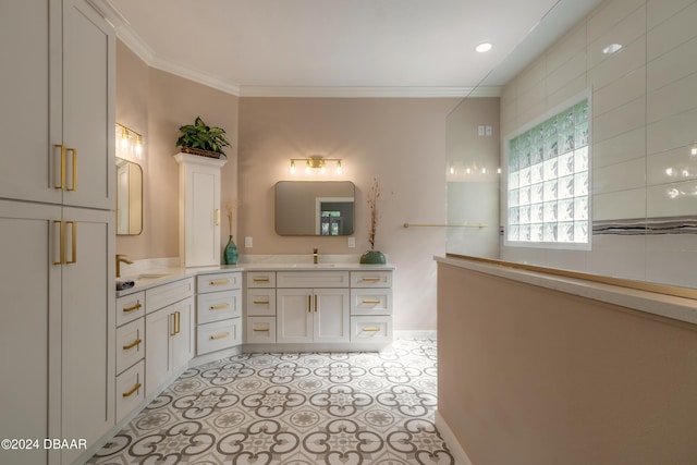 bathroom with vanity and crown molding