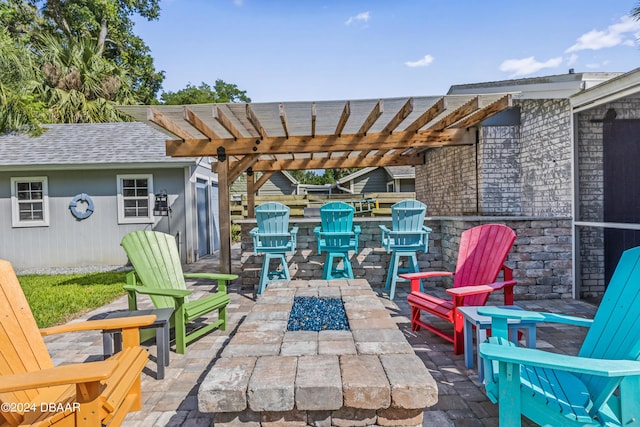 view of patio / terrace with a pergola and a bar