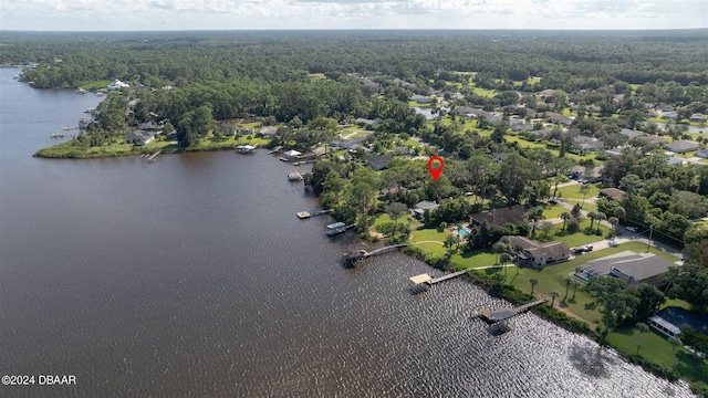 1949 Bayview Dr, New Smyrna Beach, FL 32168 - aerial view of property and surrounding area with a large body of water and a forest