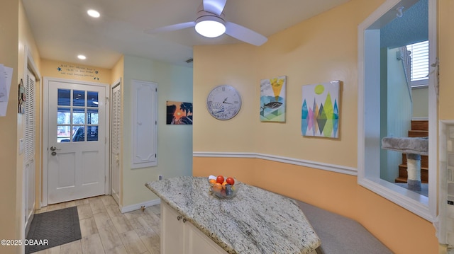 2942 Sea Oats Cir, Daytona Beach, FL 32118 - interior space with light wood-type flooring, a healthy amount of sunlight, a ceiling fan, and recessed lighting