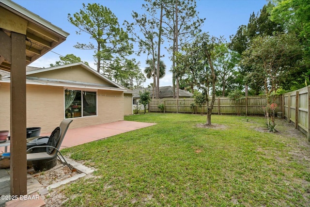 view of yard with a fenced backyard and a patio area
