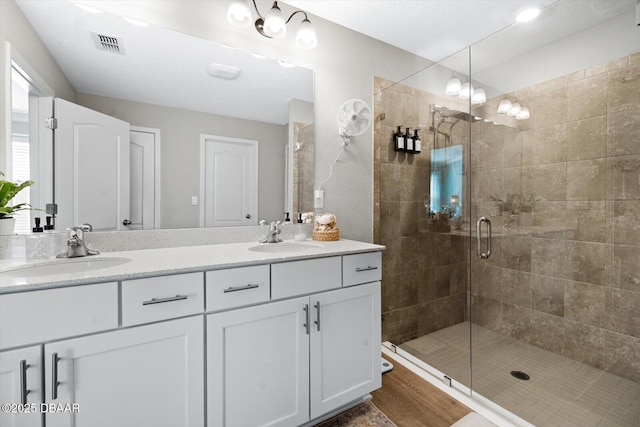 bathroom featuring vanity and walk in shower