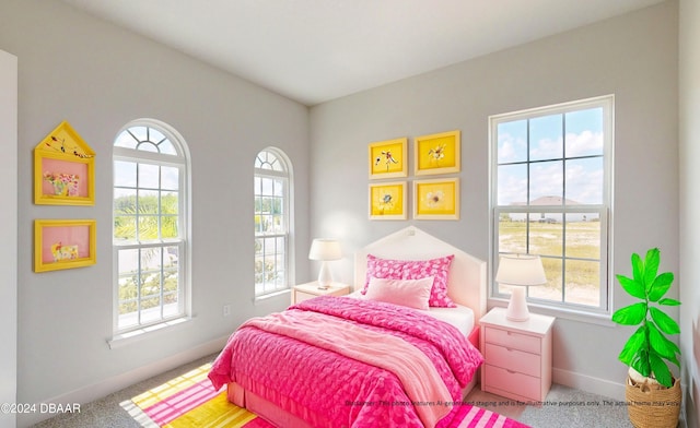 bedroom featuring carpet flooring and baseboards