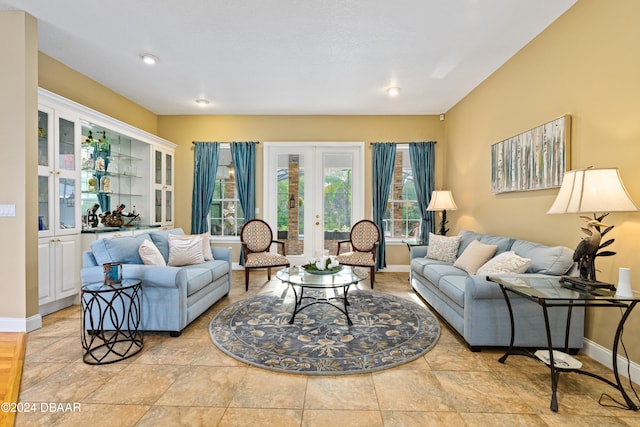 living room featuring french doors