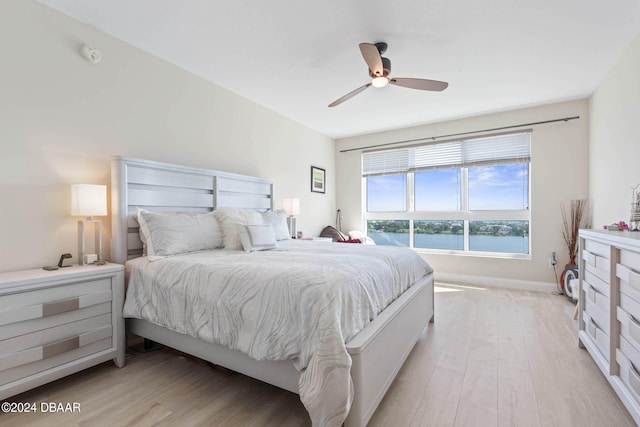241 Riverside Dr Unit 1401-2, Holly Hill, FL 32117 - bedroom with light wood-style flooring, baseboards, and ceiling fan