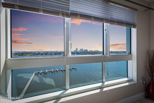 room details featuring a water view