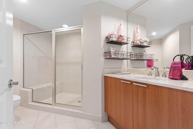 241 Riverside Dr Unit 1401-2, Holly Hill, FL 32117 - bathroom featuring tile patterned floors, a stall shower, toilet, vanity, and recessed lighting