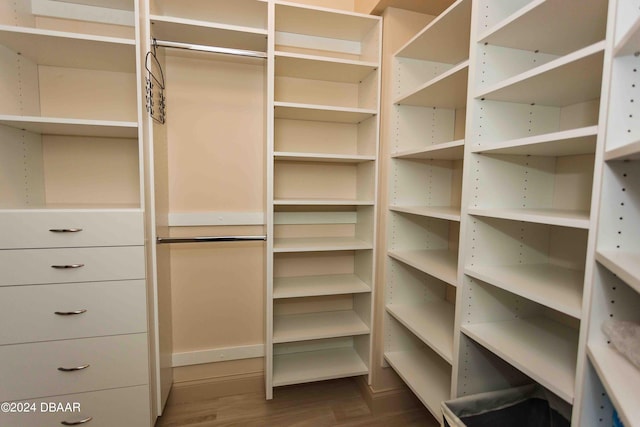 walk in closet with wood-type flooring