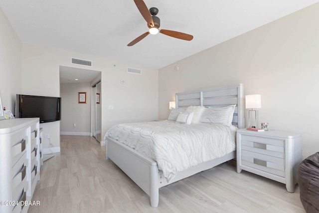 241 Riverside Dr Unit 1401-2, Holly Hill, FL 32117 - bedroom featuring light wood-style flooring, baseboards, and ceiling fan