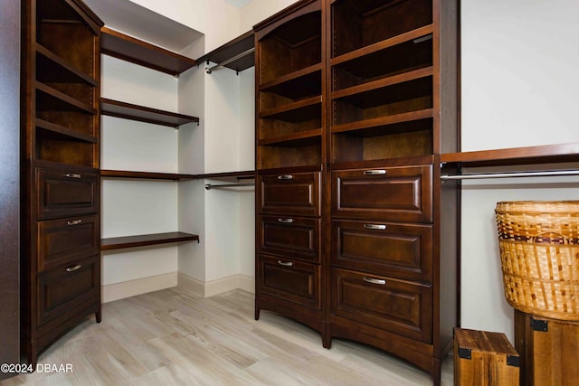 spacious closet featuring light hardwood / wood-style flooring