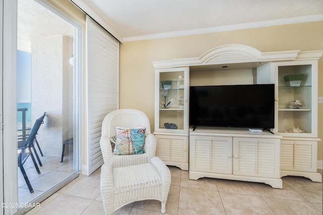 4545 S Atlantic Ave Unit 3704, Ponce Inlet, FL 32127 - living area featuring tile patterned flooring and crown molding