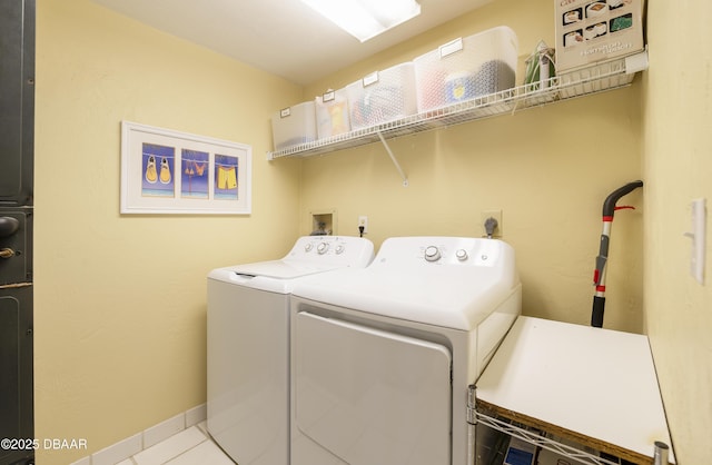 4545 S Atlantic Ave Unit 3704, Ponce Inlet, FL 32127 - laundry area featuring independent washer and dryer, tile patterned floors, and baseboards
