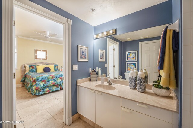 4545 S Atlantic Ave Unit 3704, Ponce Inlet, FL 32127 - bathroom with baseboards, tile patterned flooring, ceiling fan, ensuite bath, and vanity