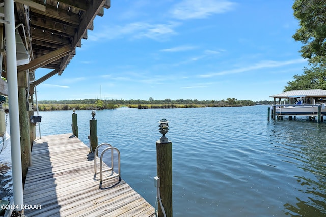 view of dock featuring a water view