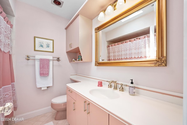 bathroom featuring tile patterned flooring, vanity, and toilet