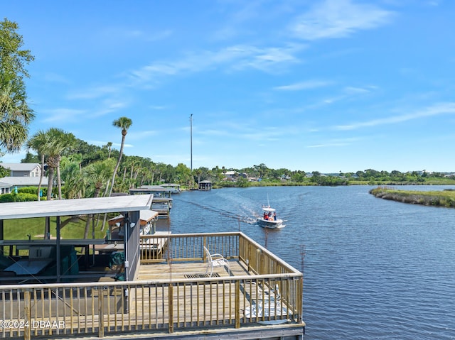 view of dock with a water view