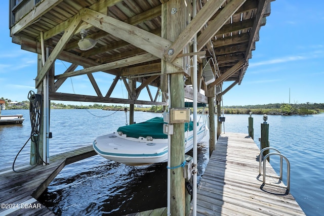 view of dock with a water view