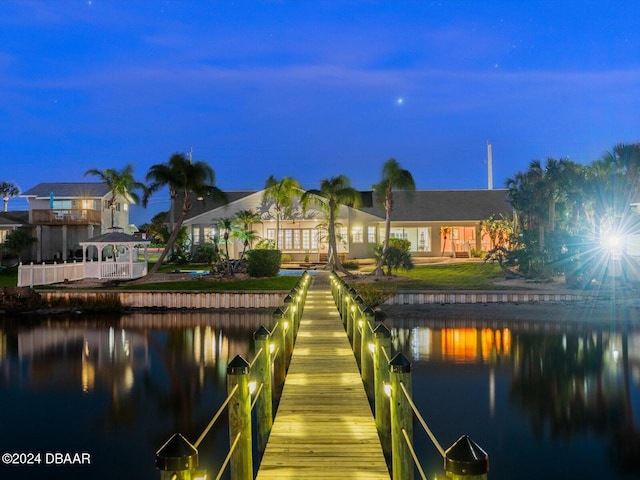 view of dock with a water view