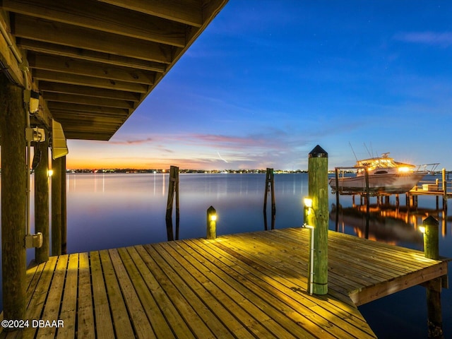 view of dock with a water view