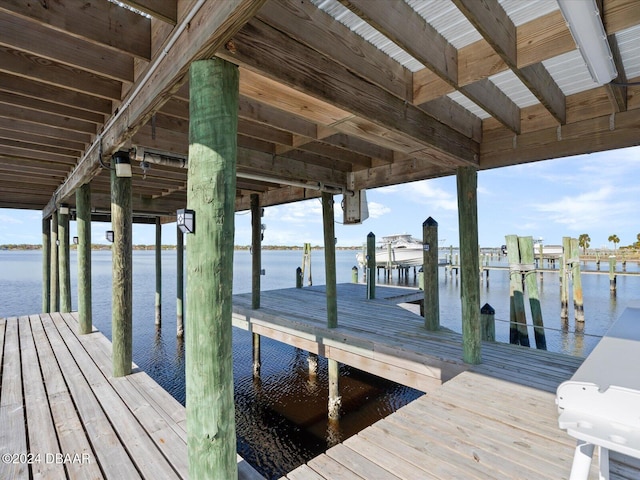 view of dock with a water view