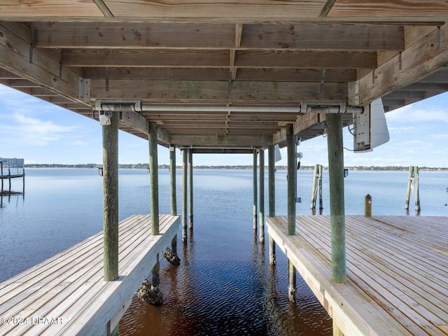 view of dock featuring a water view