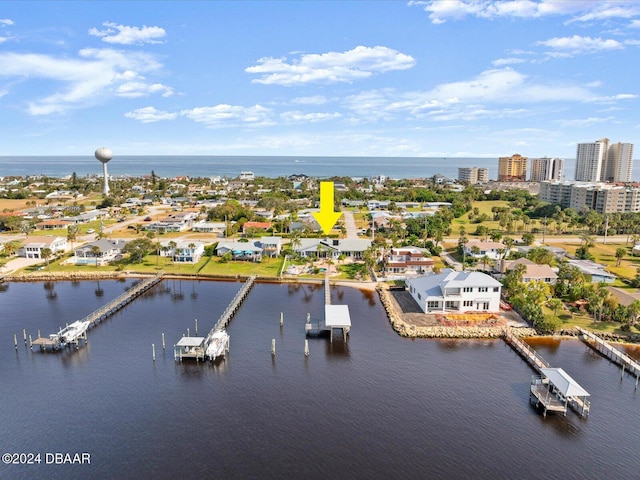 bird's eye view featuring a water view