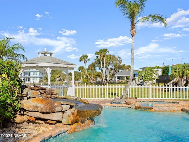 view of pool featuring a gazebo