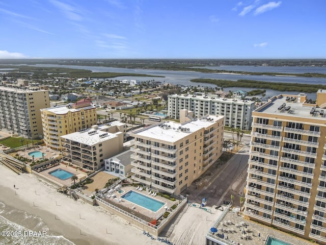 aerial view with a view of city and a water view