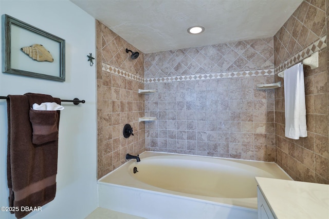full bathroom with vanity and washtub / shower combination