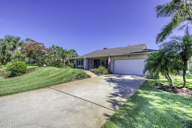 29 Concord Dr, Ormond Beach, FL 32176 - ranch-style home featuring a garage, driveway, a front yard, and stucco siding