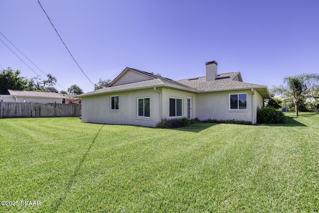 29 Concord Dr, Ormond Beach, FL 32176 - rear view of house with stucco siding, a chimney, and a shingled roof