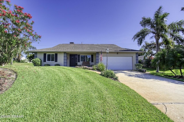 29 Concord Dr, Ormond Beach, FL 32176 - ranch-style house featuring stucco siding, a garage, driveway, and a front lawn
