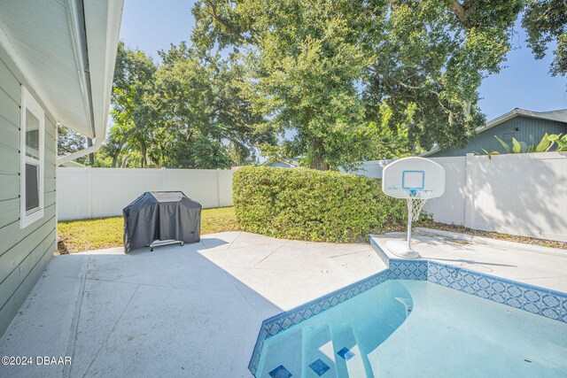 view of swimming pool with a patio