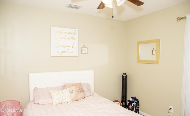 bedroom with visible vents and a ceiling fan