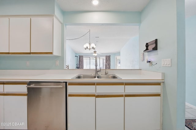 10 Lake Forest Cir N, Palm Coast, FL 32137 - kitchen featuring a notable chandelier, light countertops, white cabinetry, stainless steel dishwasher, and a sink